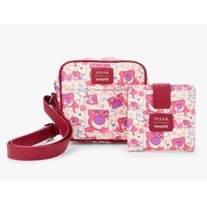 NWT Loungefly Disney Pixar Toy Story Lotso‎ AOP Crossbody Bag & WALLET SET!